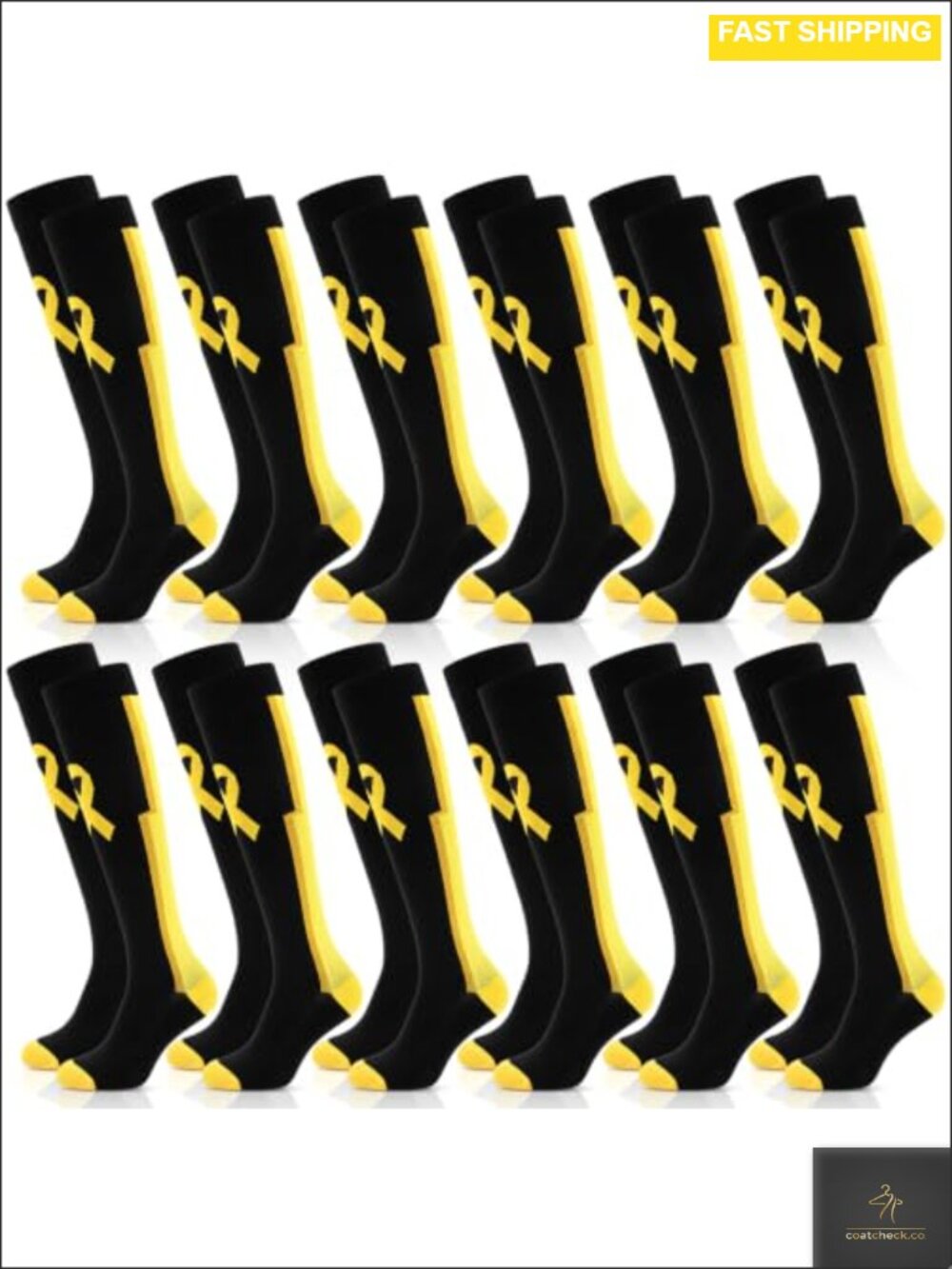 12 Pairs Gold Ribbon Awareness Socks Polyester Cotton Casual Novelty